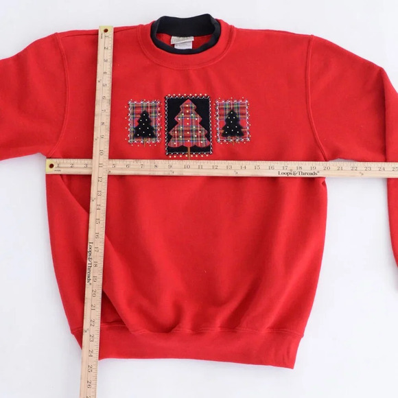 Vintage 90's Top Stitch By Morning Sun Red Christmas Tree Crewneck Sweater Med - Picture 4 of 13